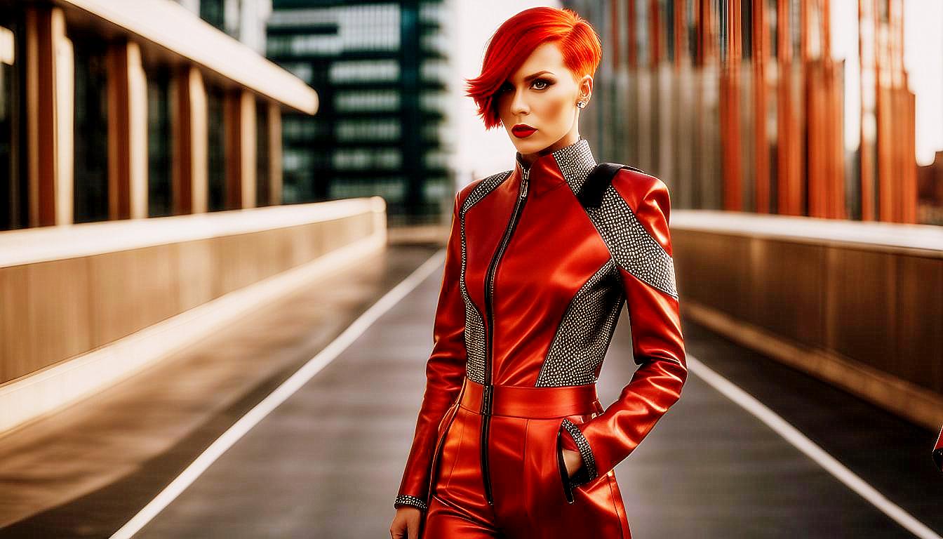 Futuristic Vision: Bold Red-Haired Woman in a Neon Metropolis