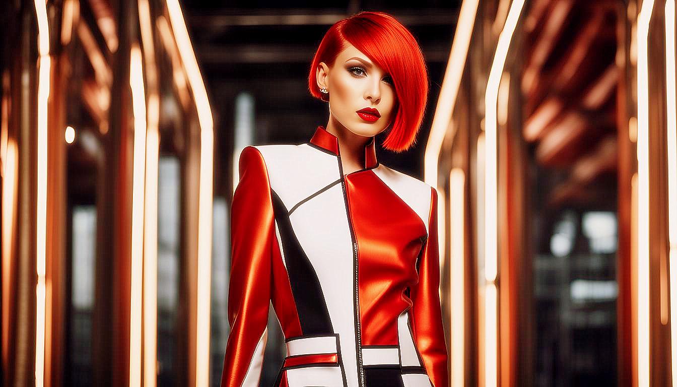 Futuristic Vision: Bold Red-Haired Woman in a Neon Metropolis