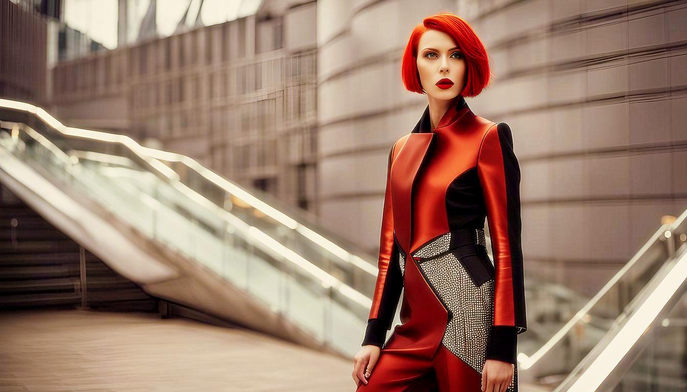 Futuristic Vision: Bold Red-Haired Woman in a Neon Metropolis