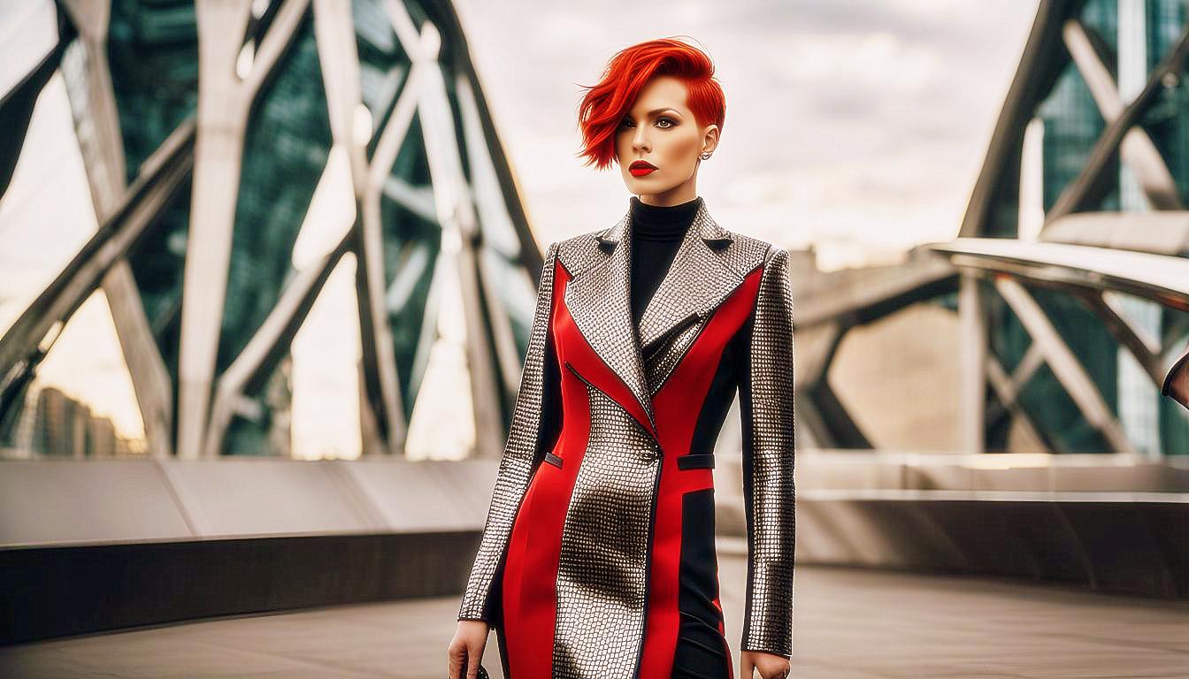 Futuristic Vision: Bold Red-Haired Woman in a Neon Metropolis